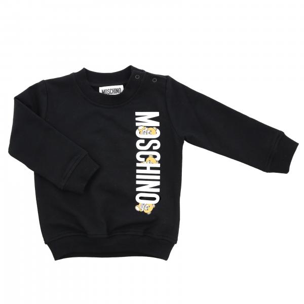 MOSCHINO BABY sweatshirt with logo and teddy print Black Moschino Baby sweater MYF02P LDA00