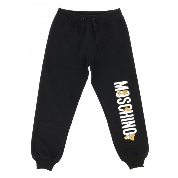 MOSCHINO KID: trousers with logo and teddy - Black | Moschino Kid pants ...