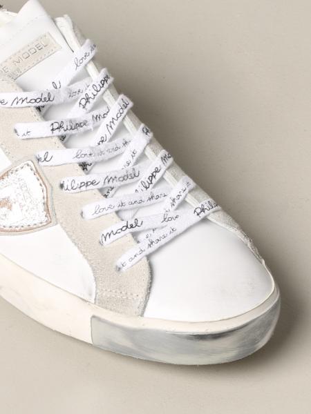 Philippe Model Outlet: sneakers in worn leather and suede - White ...