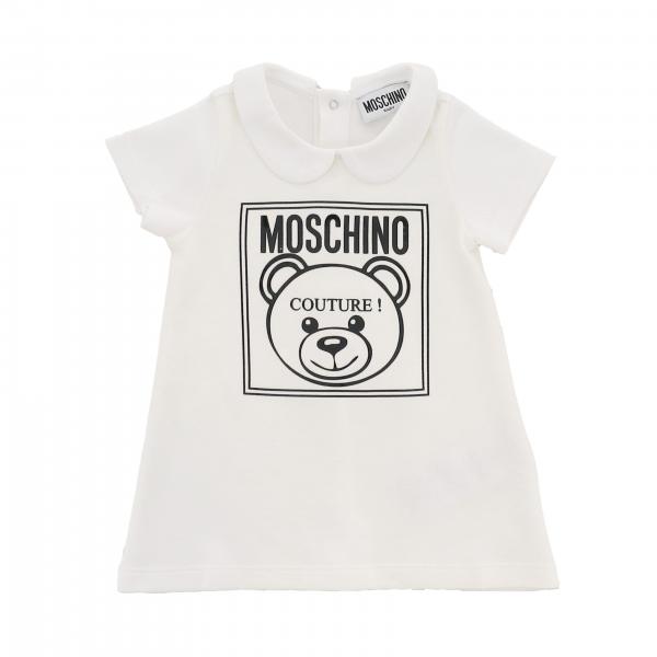 Moschino Baby Outlet dress with collar and teddy print White