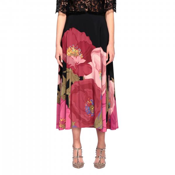 Valentino Outlet: wheel skirt with floral print - Multicolor ...