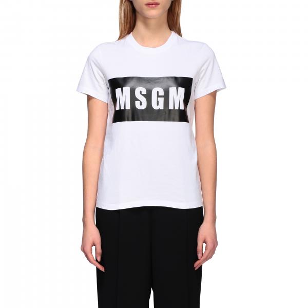 MSGM: crew neck t-shirt with logo print - White | Msgm t-shirt