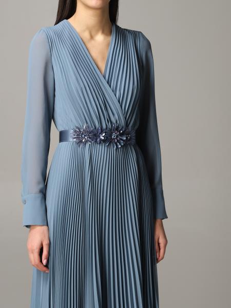 Max Mara Outlet: long and pleated dress with jewel belt | Dress Max ...