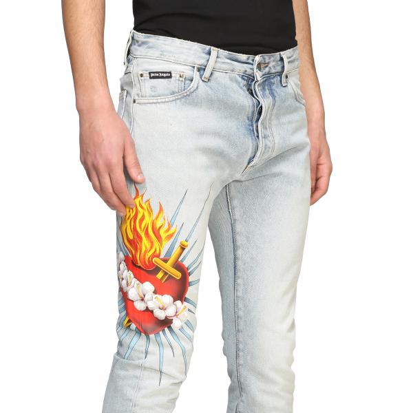 Palm Angels Outlet: Jeans in denim used con stampa cuore trafitto - Blue | Jeans  Palm Angels PMYA012S20343018 GIGLIO.COM