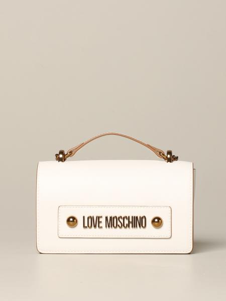 LOVE MOSCHINO: shoulder bag in leather with logo - White | Love ...