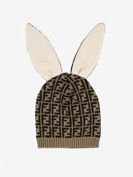 FENDI: hat with ears and FF monogram - Brown | Fendi girls' hats BUP014 ...