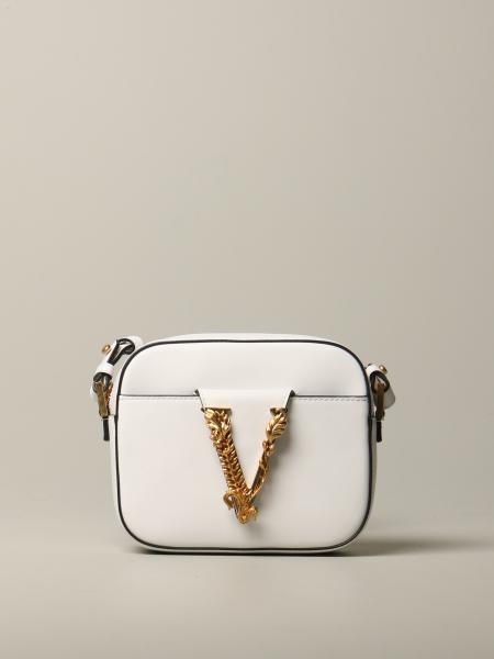 VERSACE: leather shoulder bag with V Virtus - White | Versace mini bag ...