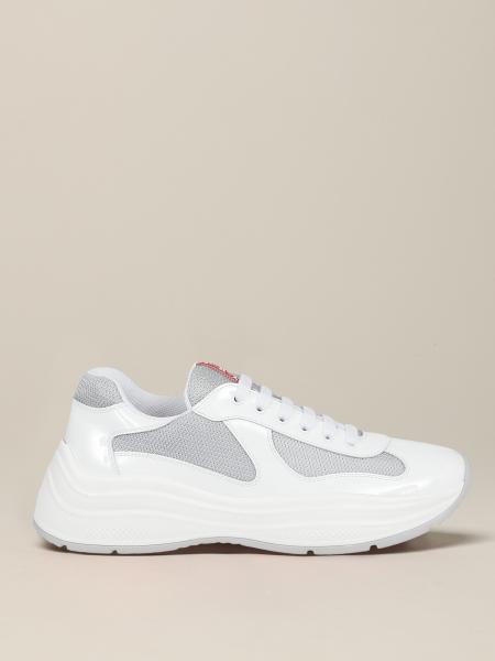 PRADA: sneakers in leather and micro mesh - White | Prada sneakers ASZ online on GIGLIO.COM