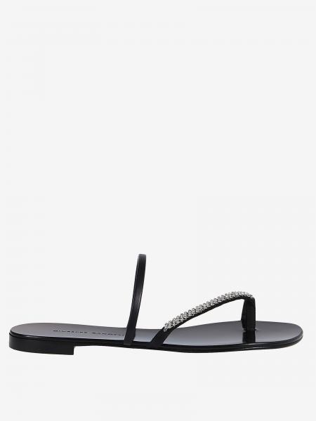 Outlet: Design sandal with rhinestones - Black | Giuseppe Zanotti flat sandals online on