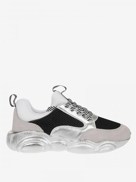 Sneakers Moschino Couture in pelle micro rete e camoscio con suola teddy