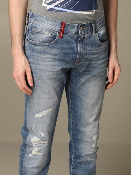 Armani Exchange Outlet Jeans In Used Denim With Tears Denim Jeans