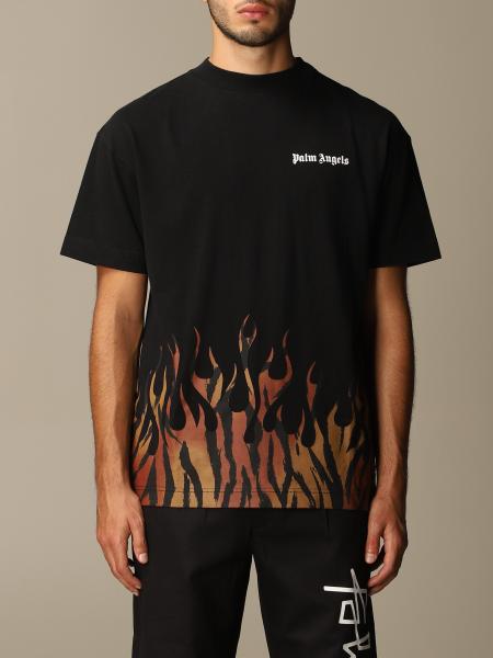 Palm Angels: T-Shirt With Flame Print - Black | Palm Angels T-Shirt  Pmaa001E20Jer001 Online On Giglio.Com