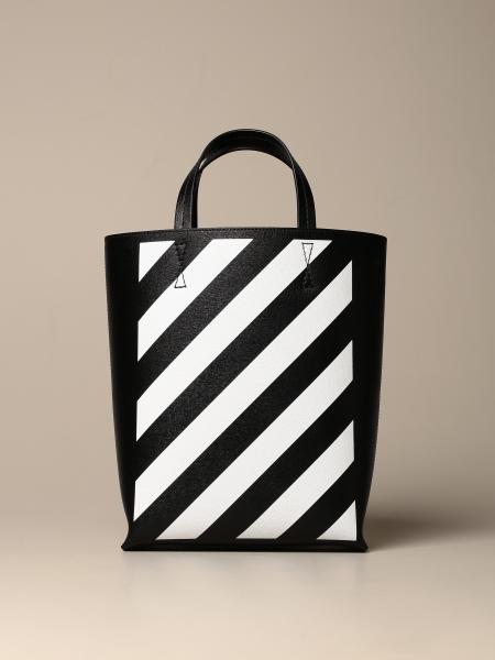 OFF-WHITE: Off White saffiano leather tote bag with diagonal print ...