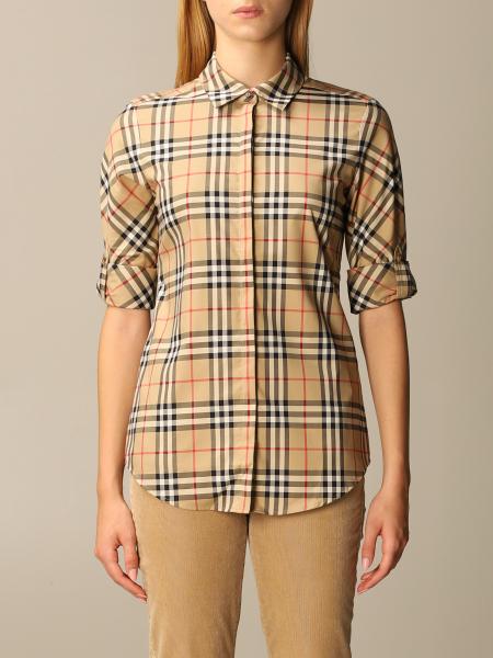 BURBERRY: shirt in stretch cotton twill with vintage check motif ...