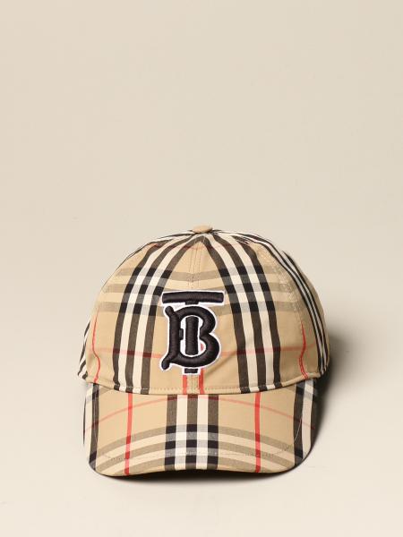 BURBERRY: baseball cap in check cotton with monogram | Hat Burberry Men Beige | Hat Burberry 