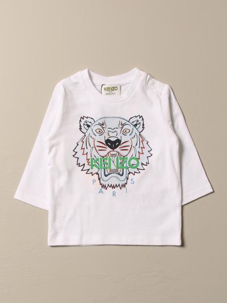 Tiger Print Cotton T Shirt in White - Kenzo Kids