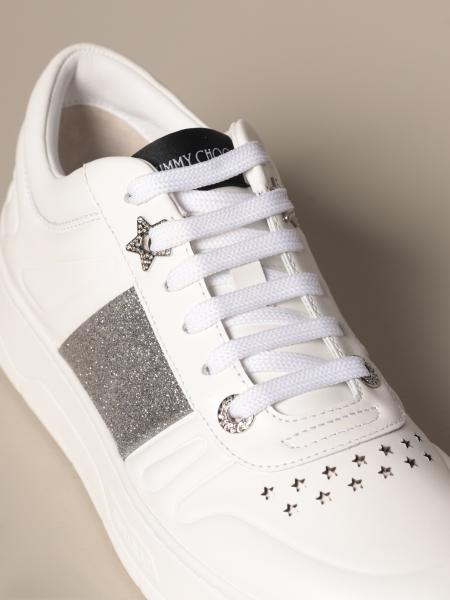 JIMMY CHOO: Hawaii / F sneakers in leather and glitter - White ...