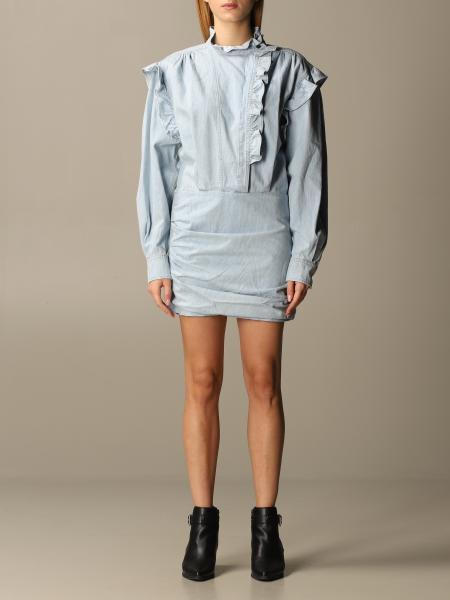 ISABEL MARANT: dress with ruffles - Blue | Isabel Marant dress online at GIGLIO.COM