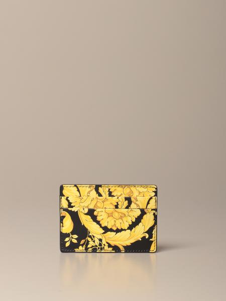 VERSACE: credit card holder with baroque print - Black | Versace wallet ...