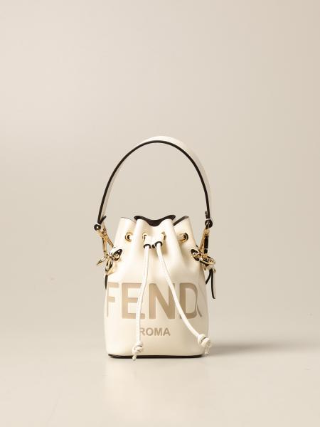 FENDI: mini bucket bag in leather - White | Fendi mini bag 8BS010 AC9L ...