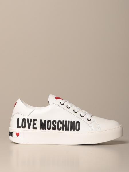 LOVE MOSCHINO: sneakers in leather with logo - White | Love Moschino ...