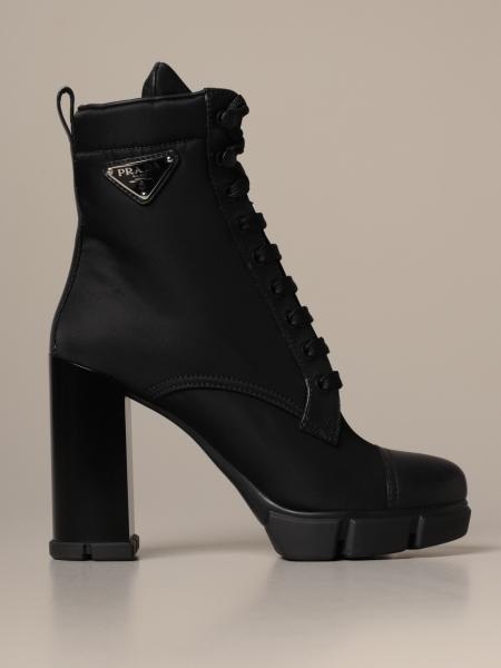 PRADA ankle boot in nylon and leather with triangular logo