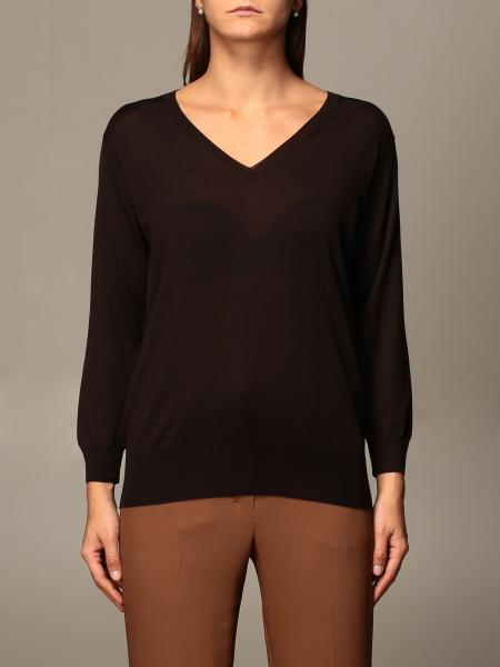 PRADA: v-shaped sweater in worsted wool - Brown | Prada sweater P24Q77 ...