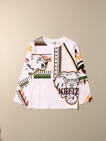 Tiger Print Cotton T Shirt in White - Kenzo Kids