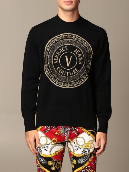 VERSACE JEANS COUTURE: crewneck sweater with jacquard logo - Black ...