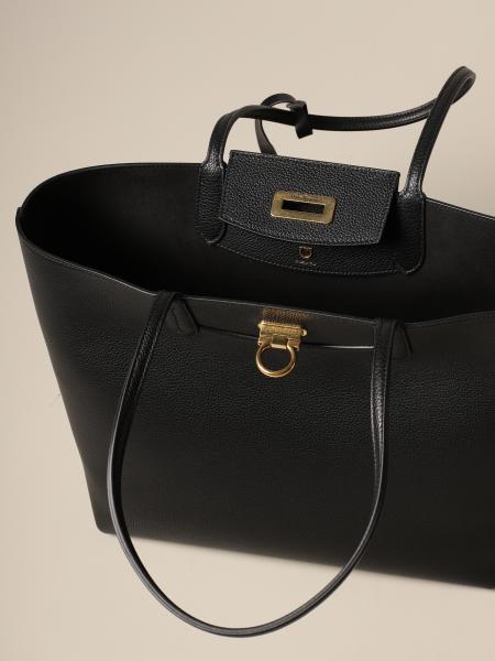 SALVATORE FERRAGAMO: Gancini Tote Bag In Hammered Leather - Black ...