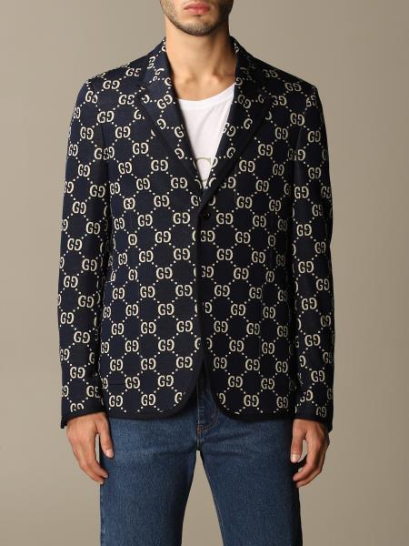 GUCCI: GG Supreme single-breasted jacket | Jacket Gucci Men Blue ...