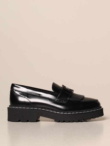 Mocassino Hogan in pelle spazzolata con logo e frange