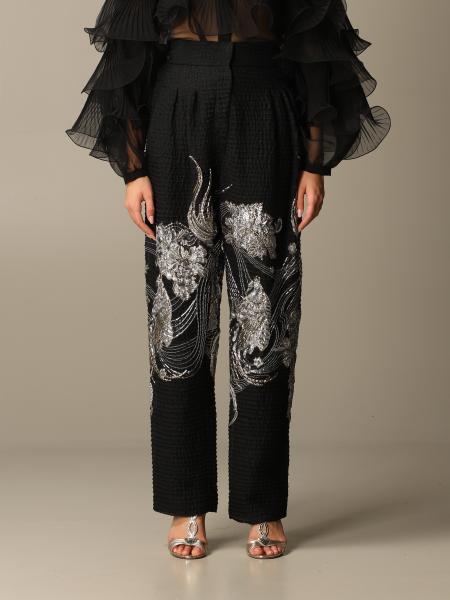 Alberta Ferretti Outlet: Wide trousers with embroidery - Black ...