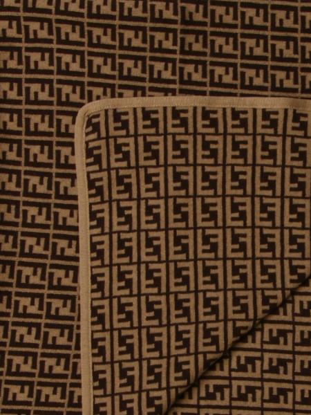 FENDI: blanket in cotton and cashmere with FF logo - Brown | Blanket ...
