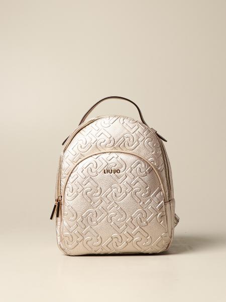 LIU JO: backpack in leather with all-over embossed logo - Gold | Liu Jo backpack NF0148E0538 online GIGLIO.COM