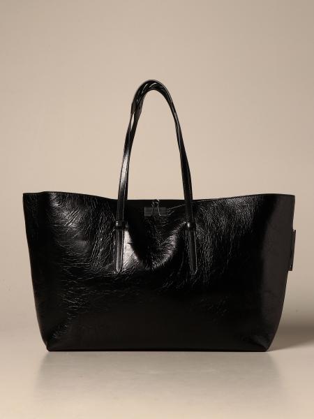 Off White: Borsa Swiss Off White in pelle craquelè con clip Binder metallica