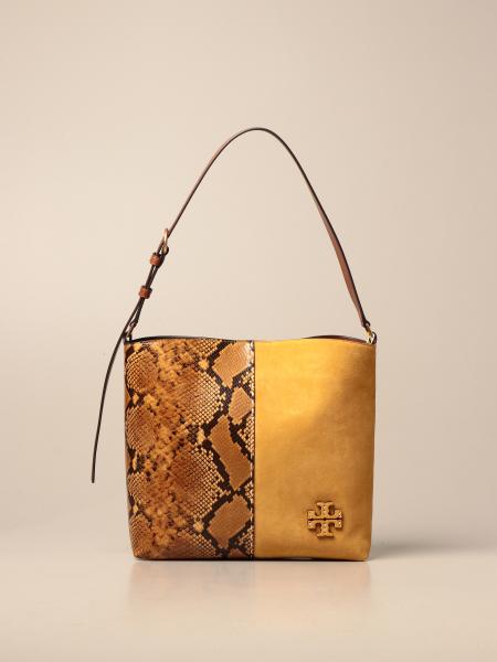 TORY BURCH: shoulder bag in suede and python print leather - Yellow | Tory  Burch shoulder bag 65045 online on 
