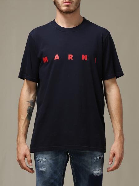 Marni Outlet: cotton t-shirt with logo - Blue | Marni t-shirt ...