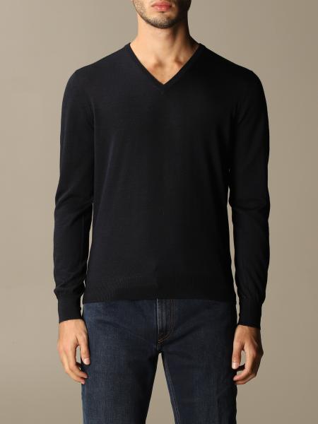 Gran Sasso Outlet: v-neck sweater in wool and silk - Blue | Gran Sasso