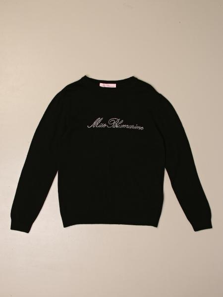 Miss Blumarine: Miss Blumarine crewneck sweater in cashmere blend with rhinestone logo