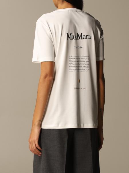 MAX MARA: T-shirt in cotone con logo - Bianco | T-Shirt Max Mara ...