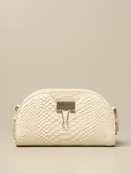 Off White: Borsa Binder-Clip Off White in pelle goffrata effetto coccodrillo