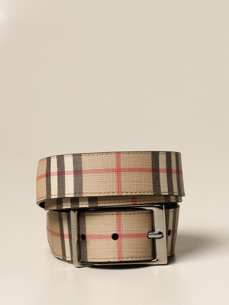 Cintura reversibile Burberry in e-canvas con motivo vintage check e pelle