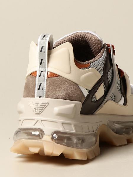 Emporio Armani Outlet: Chunky sneakers in suede and leather mesh - Brown | Sneakers Emporio 