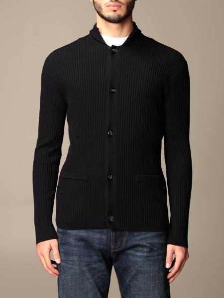 EMPORIO ARMANI: ribbed cardigan - Navy | Emporio Armani cardigan