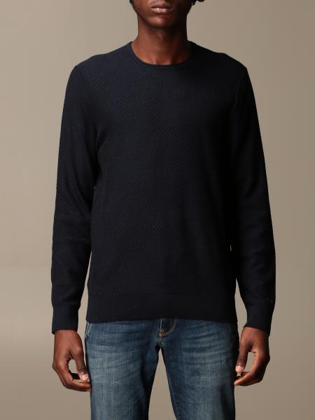 Boss Outlet: crewneck sweater in wool - Blue | Boss sweater 10227889 ...