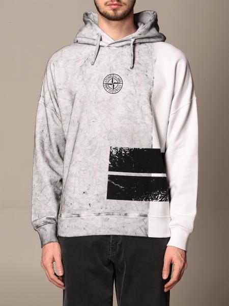 STONE ISLAND: hooded sweatshirt with logo print - White | Stone 