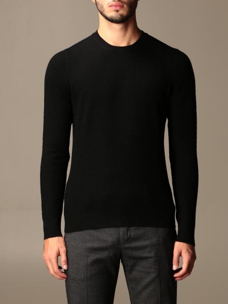 GRAN SASSO: crewneck sweater in virgin wool - Black | Gran Sasso ...