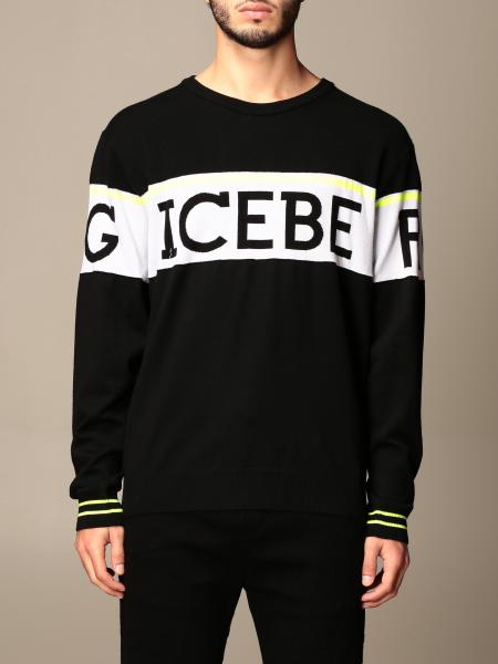 ICEBERG: crewneck sweater with big logo - Black | Iceberg sweater A013 ...