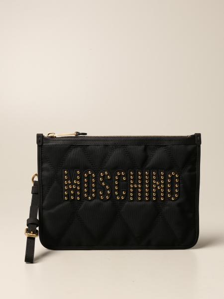 MOSCHINO COUTURE: clutch bag in quilted fabric - Black | Moschino ...